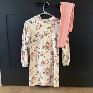 Deux par Deux Floral Hoodie Dress and Pink Leggings Set